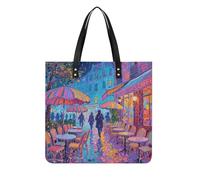 FodPand Paris Cafe Neon Night Tote Bag for Women Leather Work Shopper Beach Handbag Travel Carryall Shoulder Bag