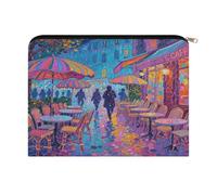 FodPand Paris Cafe Neon Night Travel Makeup Bag, Aesthetic Portable Cosmetic Bags with Zipper, Makeup Pouch, Cute Travel Toiletry Bag Skincare Bags for Women