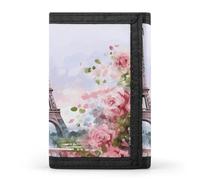 FodPand Paris Eiffel Tower with Flowers Wallet & Money Clip Slim Compact Tri-Fold Wallets with 8 Card Slots for Men Women