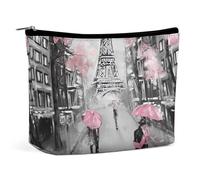FodPand Paris Street Eiffel Tower Pink Floral Toiletry Bag Large Capacity Makeup Bag Travel Makeup Pouch Mini Cosmetic Bags Zipper Make Up Storage Pouch Make Up Organizer Tool Pouchs