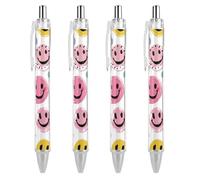 FodPand Pastel Color Happy Face Ballpoint Pens Fine Point Smooth Writing Pen Retractable Ball Point Pens 0.5mm Black Ink Pen Office Supplies Gifts for Men Women 4 PCS