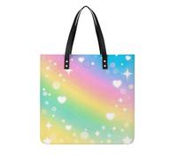 FodPand Pastel Rainbow Tote Bag 15.4 Inch Fashion Leather Handbag Reusable Shopping & Work Bag for Women