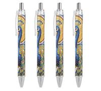 FodPand Peacock Mosaic Art Ballpoint Pens Fine Point Smooth Writing Pen Retractable Ball Point Pens 0.5mm Black Ink Pen Office Supplies Gifts for Men Women 4 PCS
