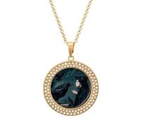 FodPand - Pendant Necklace for Women Black Raven Witch Circle Pendant Necklace Diamond Pendant Necklace Jewelry Gift for Women Birthday Gifts Graduation Gifts for Women and