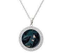 FodPand - Pendant Necklace for Women Black Raven Witch Circle Pendant Necklace Diamond Pendant Necklace Jewelry Gift for Women Birthday Gifts Graduation Gifts for Women and