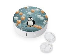 FODPAND Penguin Balloon Snowflake Contact Lens Case with Cleaner Washer Portable Contact Lens Holder Box with Mirror Tweezers Remover Tool Solution Bottle for Daily Makeup Office