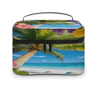 FodPand Perfect Paradise Tropical Palm Tree Floral Makeup Bag with Makeup Brush Compartment Cosmetic Bag with Handle And Zipper Portable Organizer Bag for Daily, Camping, Traveling, Hotel