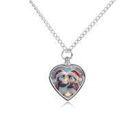 FodPand Personalized Pet Urn Necklace for Ashes Titanium Steel Embracing Penguins Cremation Jewelry with Funnel Kit Memorial Necklace Keepsake Gift Custom Photo Pendant for Dogs Cats Loved Ones