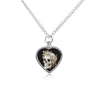 FodPand Personalized Pet Urn Necklace for Ashes Titanium Steel Flower Skull Cremation Jewelry with Funnel Kit Memorial Necklace Keepsake Gift Custom Photo Pendant for Dogs Cats Loved Ones