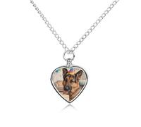 FodPand Personalized Pet Urn Necklace for Ashes Titanium Steel Funny German Shepherd Cremation Jewelry with Funnel Kit Memorial Necklace Keepsake Gift Custom Photo Pendant for Dogs Cats Loved Ones