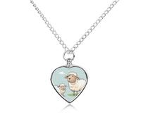 FodPand Personalized Pet Urn Necklace for Ashes Titanium Steel Sheep And Lamb Cartoon Cremation Jewelry with Funnel Kit Memorial Necklace Keepsake Gift Custom Photo Pendant for Dogs Cats Loved Ones