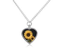FodPand Personalized Pet Urn Necklace for Ashes Titanium Steel Sunflower Cremation Jewelry with Funnel Kit Memorial Necklace Keepsake Gift Custom Photo Pendant for Dogs Cats Loved Ones