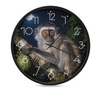 FodPand Peruvian Night Monkey Silent Non-Ticking Wall Clock 10 Inch Modern Round Clock for Living Room, Kitchen, Bedroom, Office, Decorative Clocks with Easy Read Numbers
