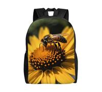 FodPand Petals Garden Leaves Travel Backpack for Women Men 15.6 inch Laptop Backpack Waterproof Work Business Daypack, Yellow Flower With Black Bee, One Size, Travel Backpacks