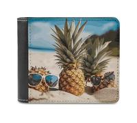 FodPand Pineapple Fruit Sunglasses Sand Beach Leather Wallets for Men Women Credit Card Holder Slim Billfold Wallet with 6 Card Slots