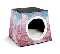 FODPAND Pink Candy Cat Bed Cave for Small Dog Cat House 3-in-1 Foldable Cats Beds with Removable Washable Cushioned Pillow Covered Cave Pet Tents with Non-Slip Bottom