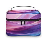 FodPand Pink Colorful Waves Abstract Swirls Makeup Bag with Makeup Brush Compartment Cosmetic Bag with Handle And Zipper Portable Organizer Bag for Daily, Camping, Traveling, Hotel