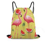 FodPand Pink Flamingo And Watermelon Drawstring Backpack Gym Trip Cinch Sack for Unisex Waterproof Shoe Bags for Travel Honeycomb Fabric Drawstring Bag 16x 20 Inch for Swimming Beach
