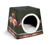 FODPAND Pink Flamingos Kiss in The Lake Cat Bed Cave for Small Dog Cat House 3-in-1 Foldable Cats Beds with Removable Washable Cushioned Pillow Covered Cave Pet Tents with Non-Slip Bottom
