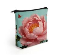 FodPand Pink Flowers Makeup Bag with Sturdy Zipper，Linen Material Storage Bag,Large Capacity And Multi-Purpose Cosmetic Bag for Daily Life, Travel, Outings, Business Trips And Other Occasions