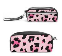 FodPand Pink Leopard Pencil Pouch Mini Makeup Bag with Handle - 7.8x3.9x2.1 Inches Durable Waterproof PU Leather, Large Capacity Portable Pencil Case for Office, Travel