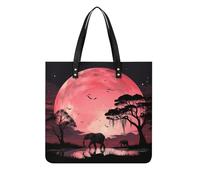 FodPand Pink Moon Elephant Tote Bag for Women - PU Leather Shoulder Handbag with Magnetic Buckle, Fashion Shopping Bag Large Grocery Bags Lightweight Purse for Work Travel Shopping