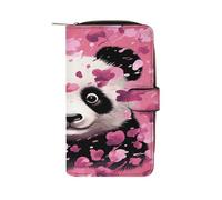 FodPand Pink Panda Cotton Leather Wallet Zipper Long Purse for Women Large Credit Card Holder for Work Travel Daily Use