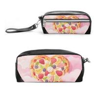 FodPand Pink Pizza Pencil Pouch Mini Makeup Bag with Handle - 7.8x3.9x2.1 Inches Durable Waterproof PU Leather, Large Capacity Portable Pencil Case for Office, Travel
