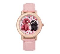 FodPand Pink Poodles Dogs Watch for Women Leather Strap Watch | Cute Pink Minimalist Analog Wristwatch, Elegant Casual Dress Watches Fashion Ladies Band Watches for Party Daily Wear & Gift
