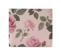 FodPand Pink Rose Flowers Bifold Wallet for Men Women, 4.3"x3.7" Compact Leather Wallet with ID Window & Coin Pocket, Slim Minimalist Card Holder for Daily Carry & Travel
