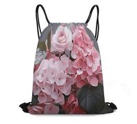 FodPand Pink Rose Hydrangea Drawstring Backpack Gym Trip Cinch Sack for Unisex Waterproof Shoe Bags for Travel Honeycomb Fabric Drawstring Bag 16x 20 Inch for Swimming Beach