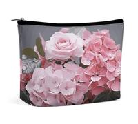 FodPand Pink Rose Hydrangea Makeup Bag Portable Travel Makeup Pouch Cosmetic Bags Zipper Bag Small Toiletry Pouch For Women