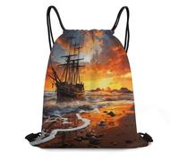 FodPand Pirate Ship in The Sunset Drawstring Backpack Gym Trip Cinch Sack for Unisex Waterproof Shoe Bags for Travel Honeycomb Fabric Drawstring Bag 16x 20 Inch for Swimming Beach