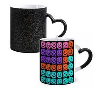 FodPand Pixel Color Happy Face Color Changing Mugs Heat Sensitive Ceramic Coffee Mugs Funny Temperature Changing Mug Novelty Magic Cup Gift for Coffee Lover 11 Oz