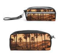 FodPand Plam Tree And Sunset Pencil Pouch Mini Makeup Bag with Handle - 7.8x3.9x2.1 Inches Durable Waterproof PU Leather, Large Capacity Portable Pencil Case for Office, Travel