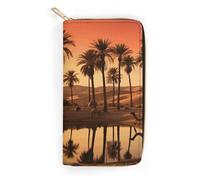 FodPand Plam Tree And Sunset Wallets for Men Women - PU Leather Zip Around Wallet with 4 Card Slots & 3 Cash Compartments, 7.8 X 4.1 Inch Large Capacity Long Purse for Travel