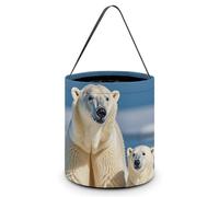 FodPand Polar Bears Halloween Trick Or Treat Bucket, Reusable Goodie Candy Basket, Snack Bag Large Gift Tote Bags with Handles for Gifts Wrapping Party Favors Supplies
