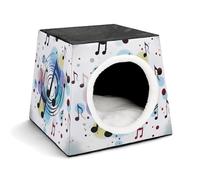 FODPAND Polka Dot Music Note Cat Bed Cave for Small Dog Cat House 3-in-1 Foldable Cats Beds with Removable Washable Cushioned Pillow Covered Cave Pet Tents with Non-Slip Bottom