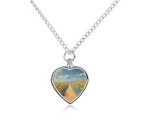 FodPand Poppies Field Yellow Brick Road Heart Pet Necklace Personalized Pet Ashes Necklace Metal Dogs Remembrance Jewelry Picture Necklaces Pets Memorial Gifts for Loss of Cat
