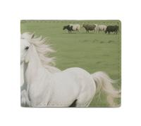 FodPand Prancing White Horse Bifold Wallet for Men Women, 4.3"x3.7" Compact Leather Wallet with ID Window & Coin Pocket, Slim Minimalist Card Holder for Daily Carry & Travel