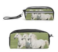FodPand Prancing White Horse Pencil Pouch Mini Makeup Bag with Handle - 7.8x3.9x2.1 Inches Durable Waterproof PU Leather, Large Capacity Portable Pencil Case for Office, Travel