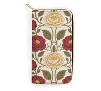 FodPand Pretty Rose Flower Wallets for Men Women - PU Leather Zip Around Wallet with 4 Card Slots & 3 Cash Compartments, 7.8 X 4.1 Inch Large Capacity Long Purse for Travel