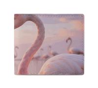 FodPand Pretty Sunset Pink Flamingo Bifold Wallet for Men Women, 4.3"x3.7" Compact Leather Wallet with ID Window & Coin Pocket, Slim Minimalist Card Holder for Daily Carry & Travel