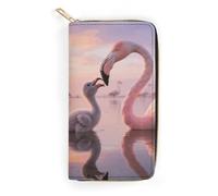 FodPand Pretty Sunset Pink Flamingo Wallets for Men Women - PU Leather Zip Around Wallet with 4 Card Slots & 3 Cash Compartments, 7.8 X 4.1 Inch Large Capacity Long Purse for Travel