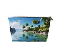 FodPand Pu Leather Cosmetic Bags Large Capacity Zipper Storage Case Beautiful Island In The Sea Makeup Organizer Pouch Portable Travel Toiletry Bags For Women, Silver, One Size