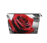 FodPand Pu Leather Cosmetic Bags Large Capacity Zipper Storage Case Black And White Red Rose Makeup Organizer Pouch Portable Travel Toiletry Bags For Women, Silver, One Size