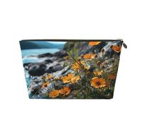 FodPand Pu Leather Cosmetic Bags Large Capacity Zipper Storage Case Flowers Growing On Cliff Makeup Organizer Pouch Portable Travel Toiletry Bags For Women, Gold, One size