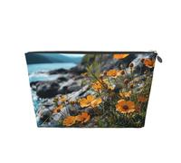 FodPand Pu Leather Cosmetic Bags Large Capacity Zipper Storage Case Flowers Growing On Cliff Makeup Organizer Pouch Portable Travel Toiletry Bags For Women, Silver, One size