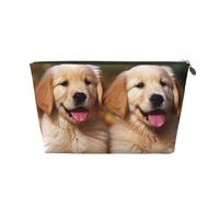 FodPand Pu Leather Cosmetic Bags Large Capacity Zipper Storage Case Golden Retriever Dogs Puppies Pets Makeup Organizer Pouch Portable Travel Toiletry Bags For Women, Gold, One Size