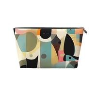 FodPand Pu Leather Cosmetic Bags Large Capacity Zipper Storage Case Mid-Century Modern Art Cat Makeup Organizer Pouch Portable Travel Toiletry Bags For Women, Silver, One size
